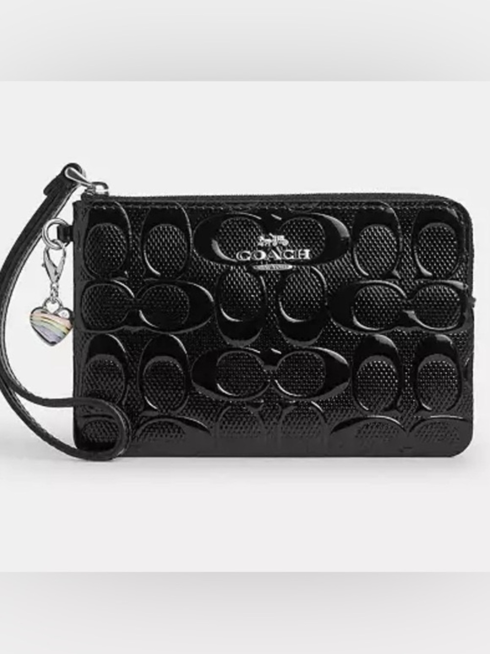 Coach Black Patent Signature Wristlet with Removable Strap 6.25x4” NWT $125 RTL